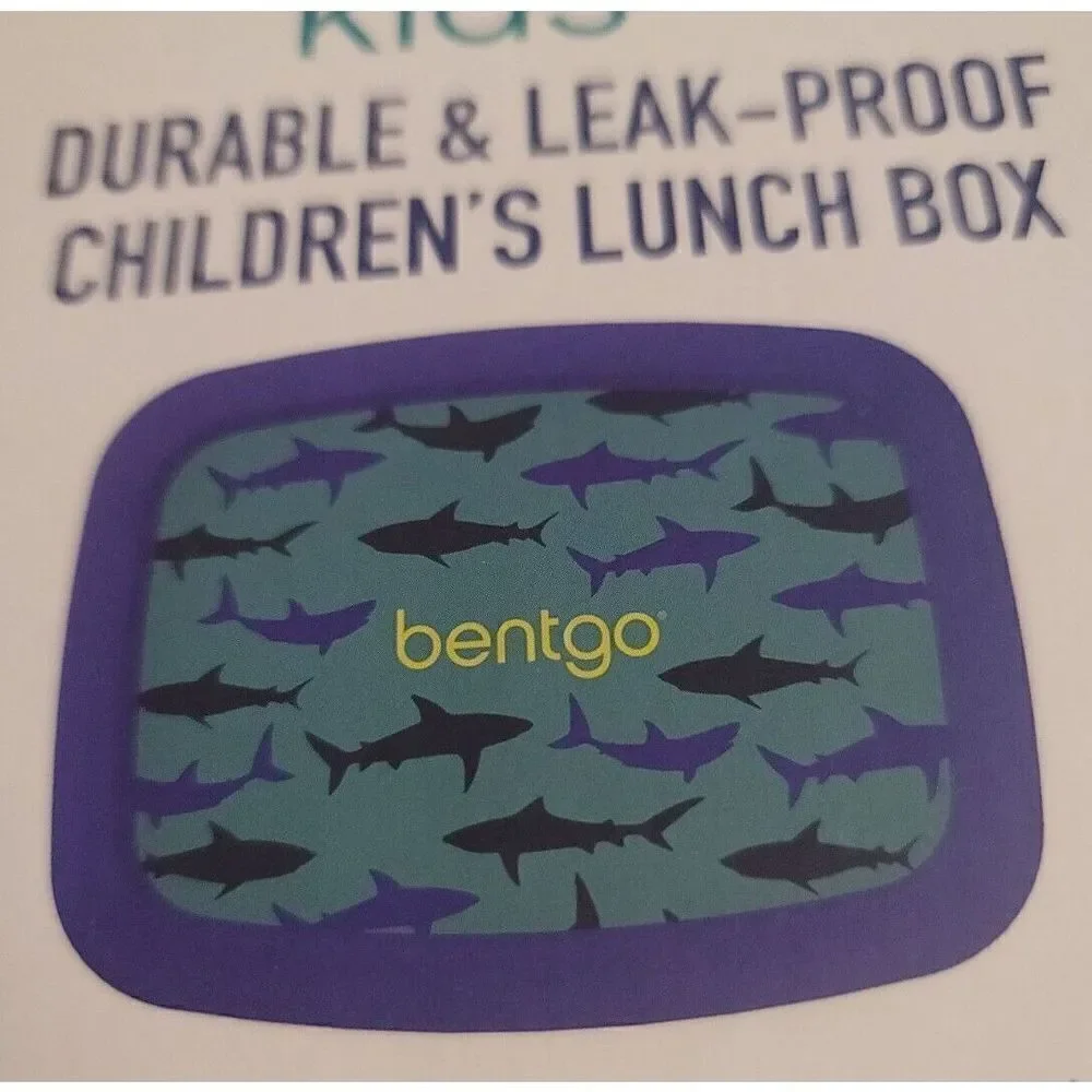 Bentgo Kids Lunch Box Bento-Styled Durable & Leak Proof Sharks NEW Blue Ages 3-7